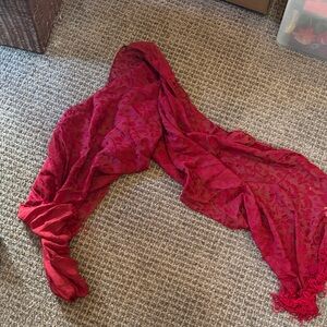 Red Sheer Scarf/Shaw with Floral Pattern